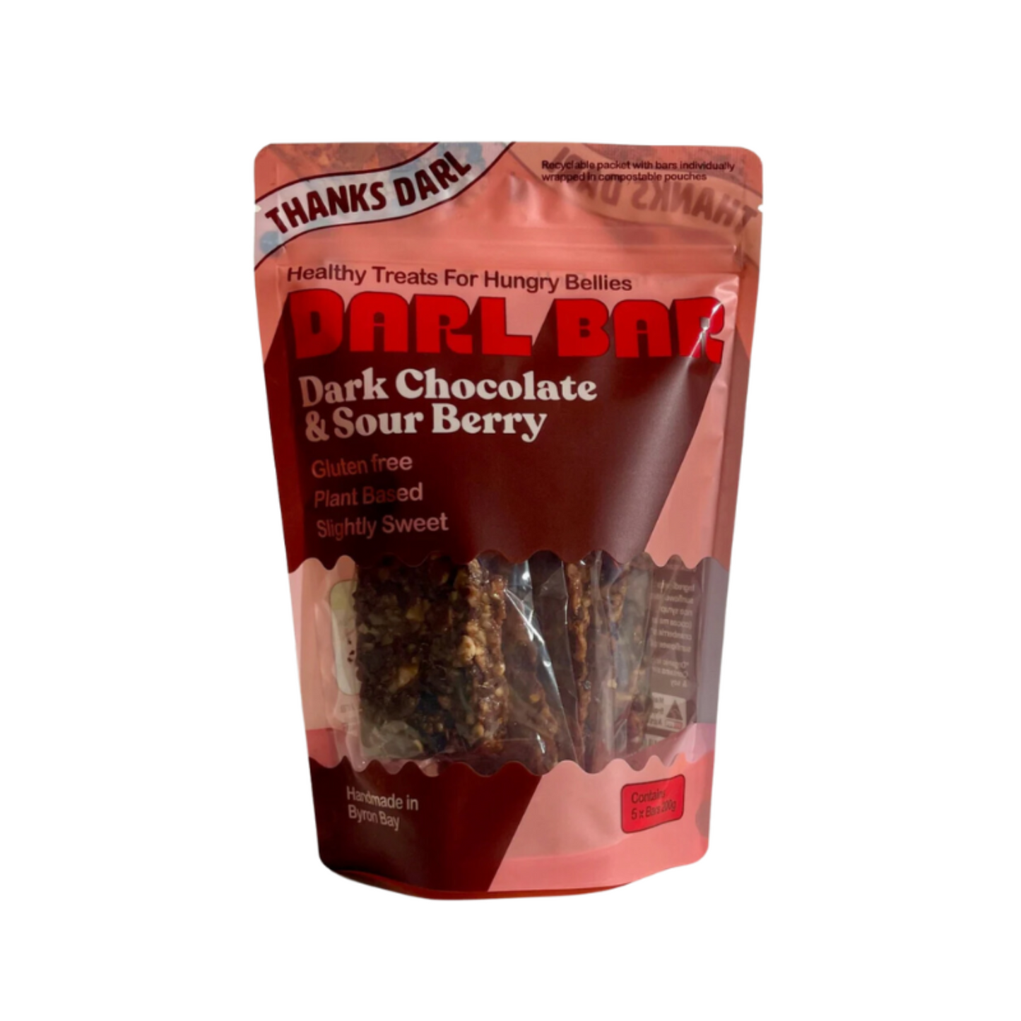 Cocoa and sour berry Darl Bars, 5-pack, handcrafted in NSW, Australia