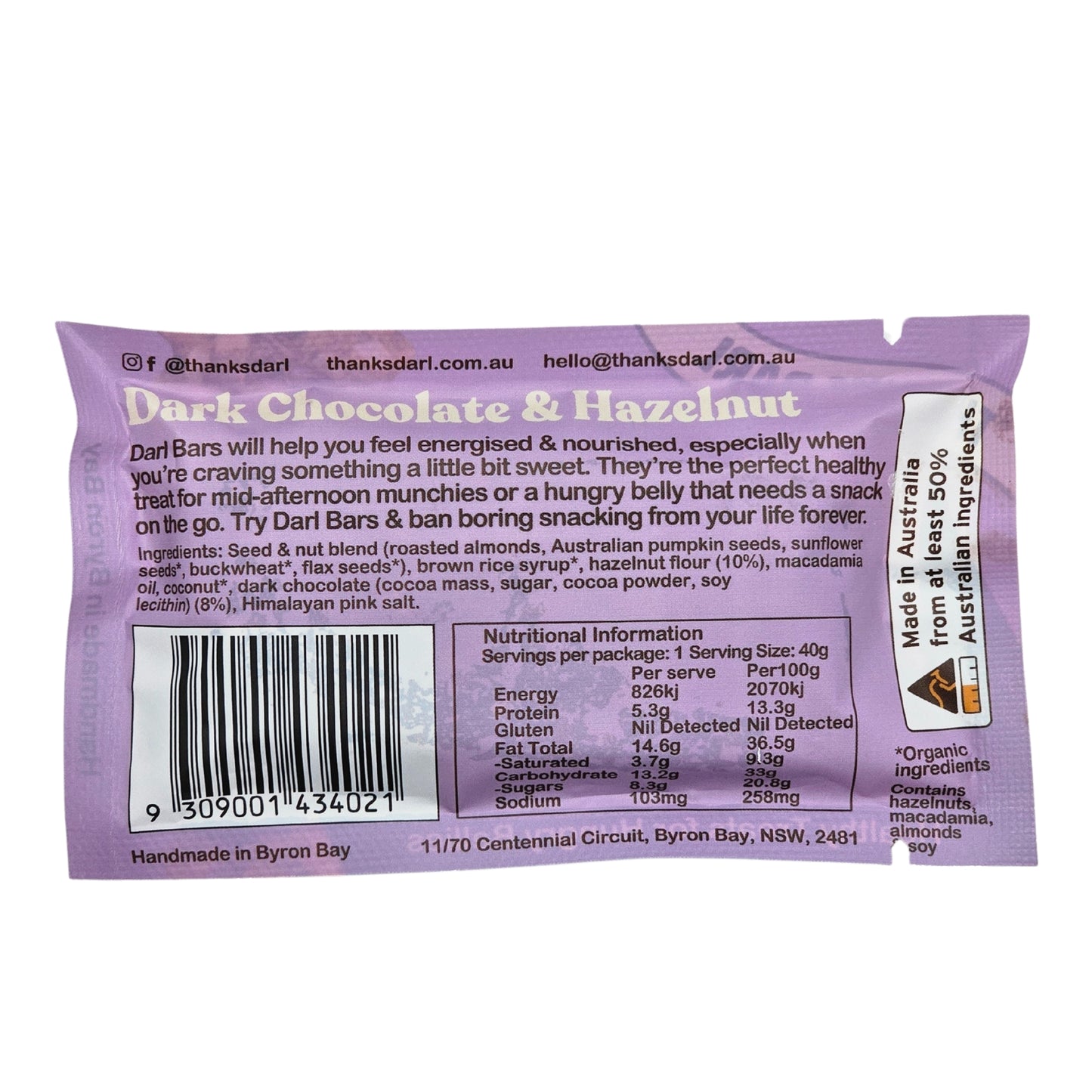 Dark chocolate hazelnut bar, handcrafted, organic ingredients, vegan
