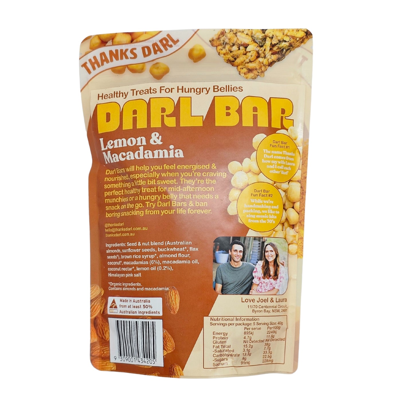 Lemon & macadamia muesli bar, handcrafted with Australian ingredients.