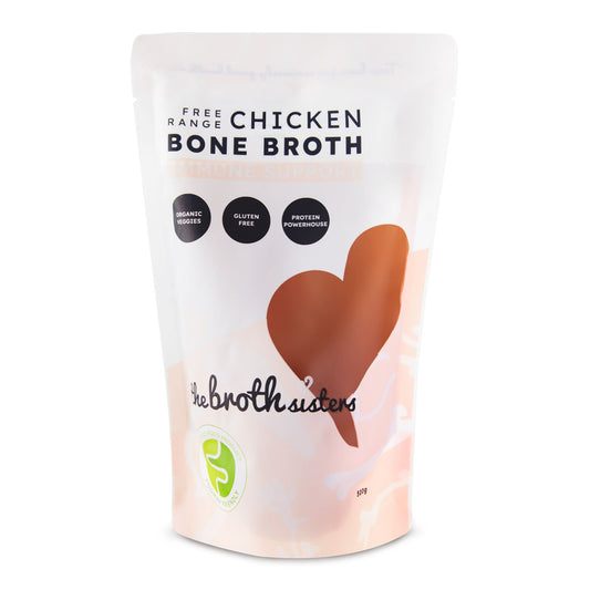 Premium free range chicken bone broth, FODMAP certified, 500g pouch