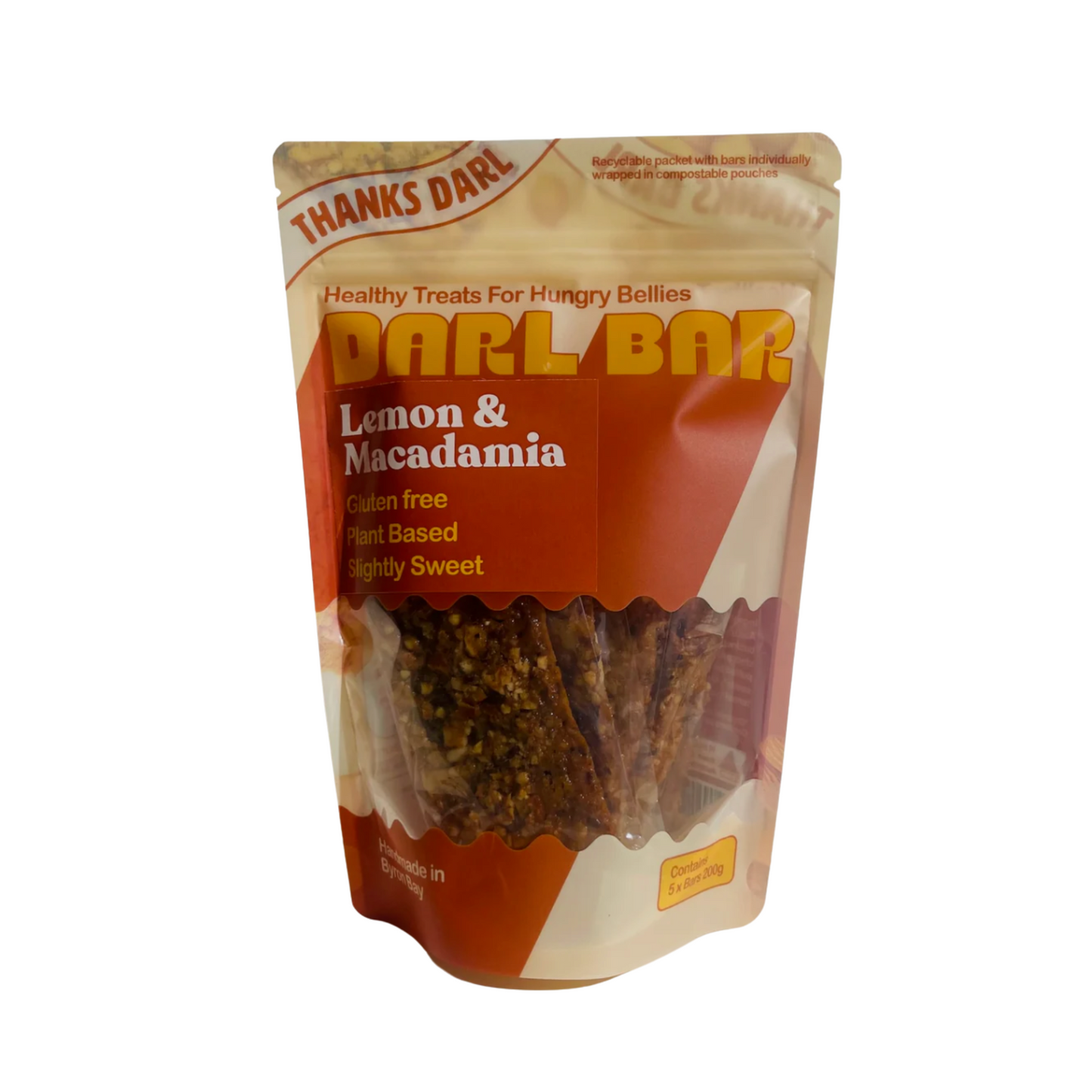 Lemon & macadamia muesli bar, handcrafted with Australian ingredients.