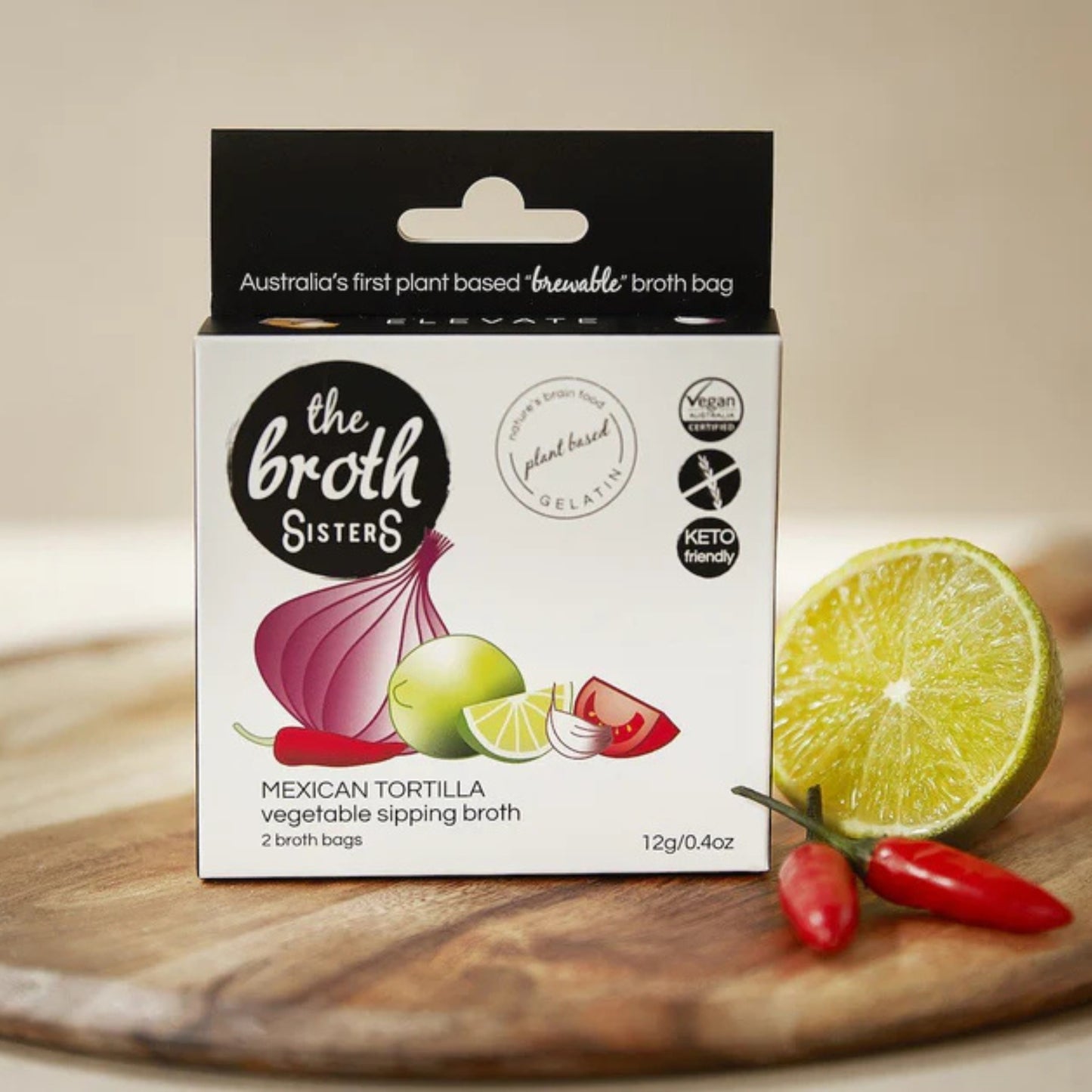 Instant Mexican tortilla broth with turmeric, rich and plant-based