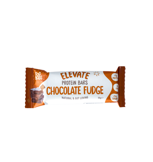 Fodbods gut friendly Low FODMAP Elevate Chocolate Fudge protein bars.
