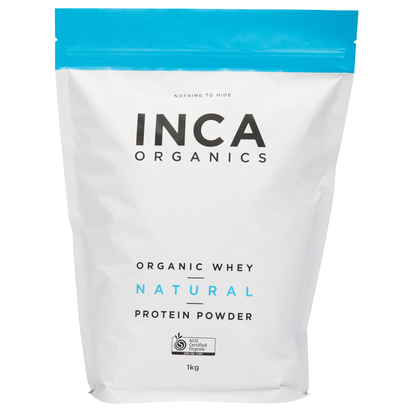 INCA Organics organic whey natural protein powder package on a white background
