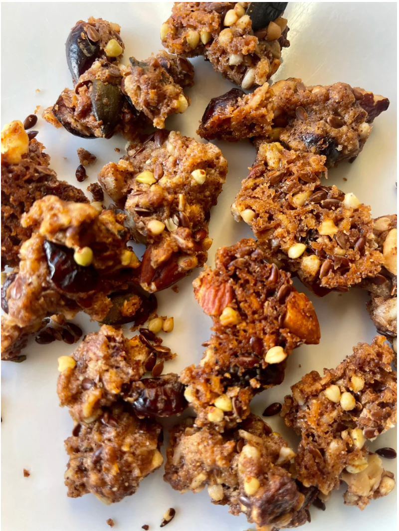 Caramel pecan clusters with pumpkin seeds, handcrafted in Australia.