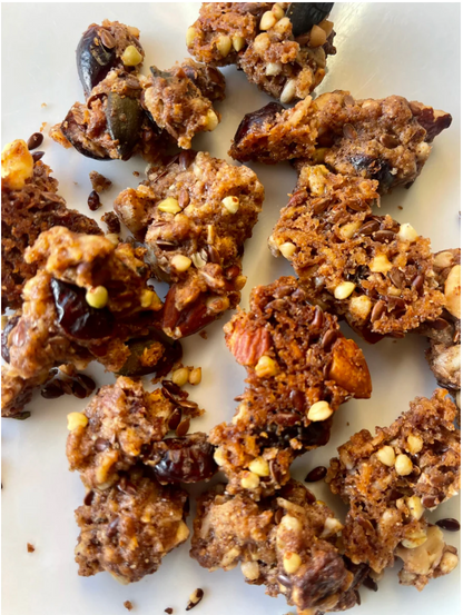 Caramel pecan clusters with pumpkin seeds, handcrafted in Australia.