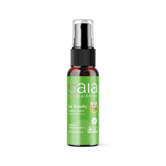 Gaia Daintree Kid Friendly organic insect repellent spray 100ml DEET free bottle on white background.