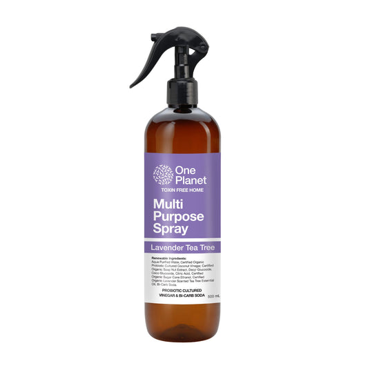 One Planet Multi Purpose Spray bottle with lavender tea tree scent on a white background