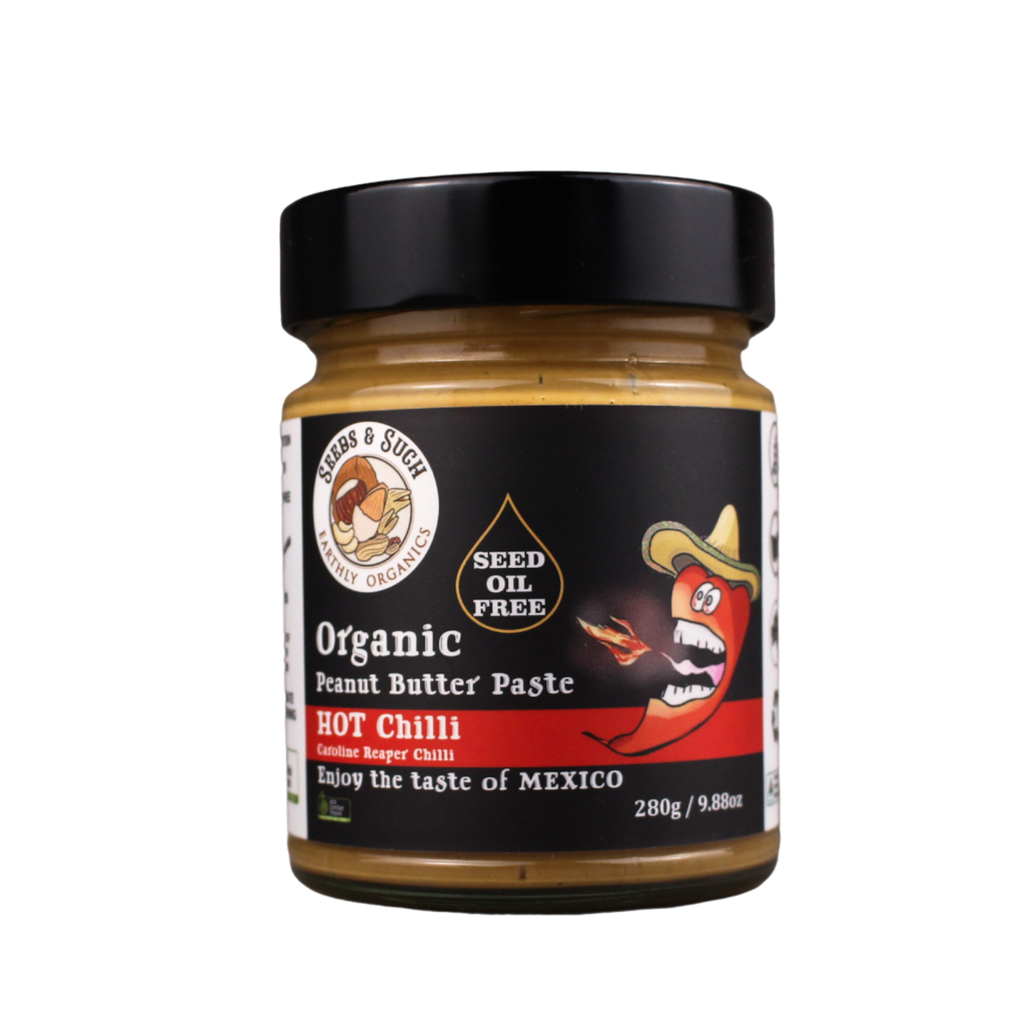 Organic hot chilli peanut butter paste, bold Mexican flavour, no seed oils.