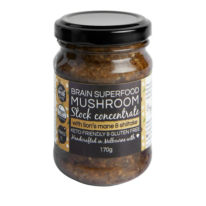 Superfood mushroom stock concentrate, rich flavour, makes 7L of stock