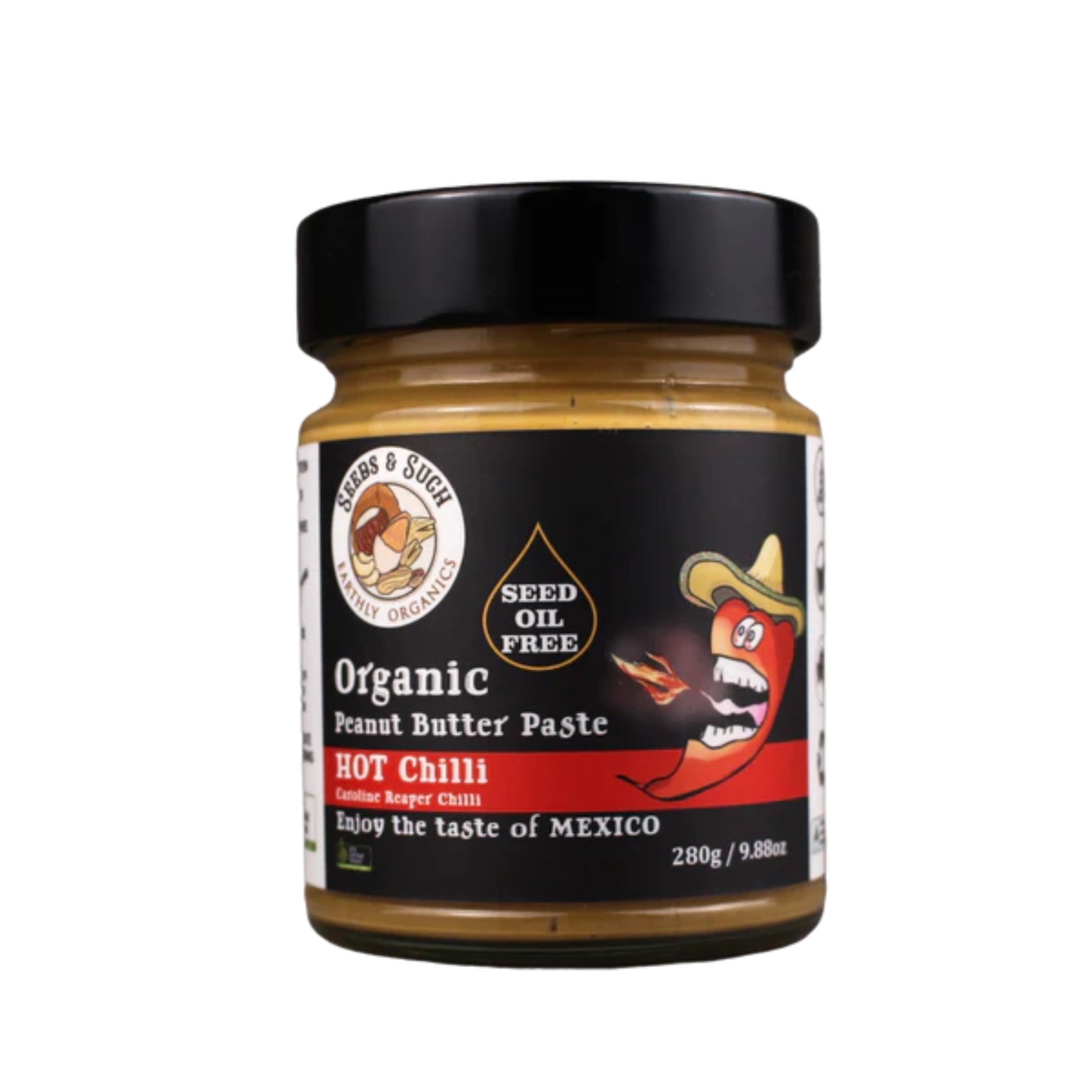 Organic hot chilli peanut butter paste, bold Mexican flavour, no seed oils.