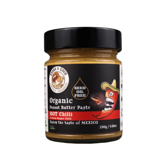 Organic hot chilli peanut butter paste, bold Mexican flavour, no seed oils.
