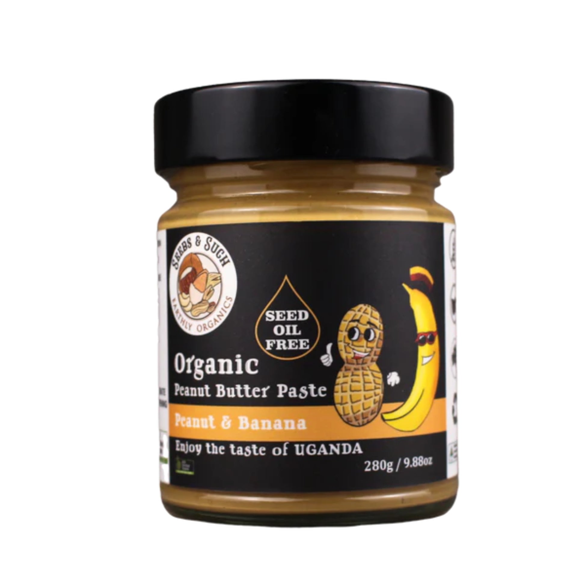 Organic peanut butter paste with banana, Ugandan-inspired flavour blend.