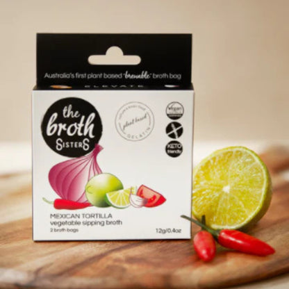 Plant-based Mexican tortilla broth with superfoods, easy to brew