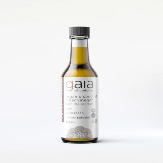 Organic coconut cider vinegar with the Mother, raw and unfiltered